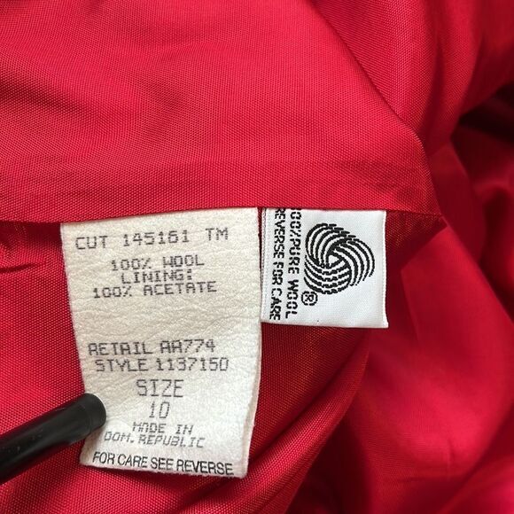 Koret  Blazer Jacket 10 Red Black 100% Wool One Button velvet trim old money - Picture 9 of 9